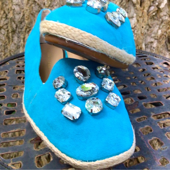 JUDITH RIPKA Olivia*(7M) WOMEN’S Leather Suede Espadrilles Jeweled in Turquoise. - Picture 5 of 8